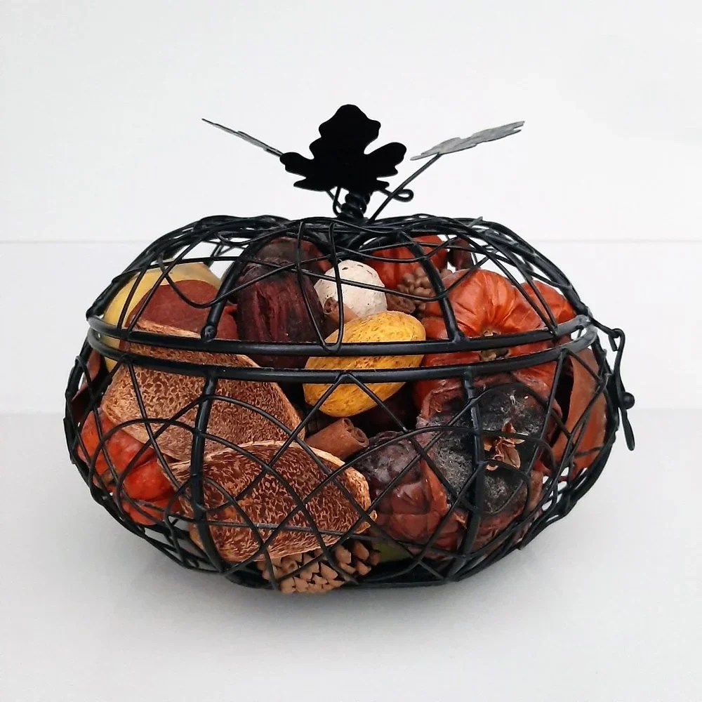 Bronze Metal Basket of Dried Gourds (Autumn/Thanksgiving Home Decor), Pier I